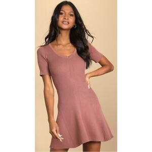 ~ NWT ~ Lulus ~ Time to Twirl Mauve Ribbed Short Sleeve Skater Mini Dress ~ XS